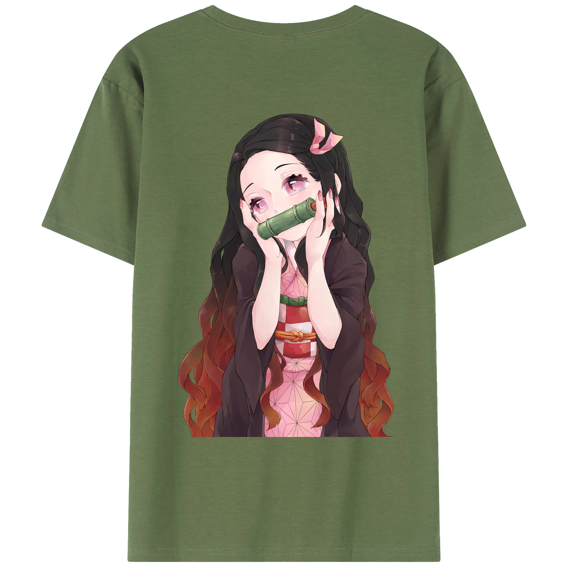 （画像用） 鬼滅の刃（きめつのやいば）竈門 禰󠄀豆子／かまど ねずこ Kamado Nezuko 綿100％ メンズ半袖Tシャツ（バックプリント） 通気性
